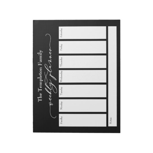 Elegantes Script Simple Weekly Planner, Bold Black Notizblock (Rotiert)
