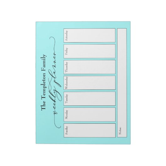Elegantes Script Simple Weekly Planner, Light Aqua Notizblock (Rotiert)