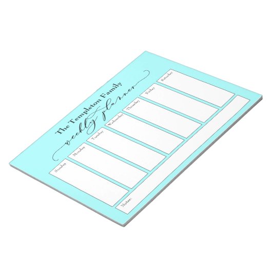 Elegantes Script Simple Weekly Planner, Light Aqua Notizblock (angewinkelt)