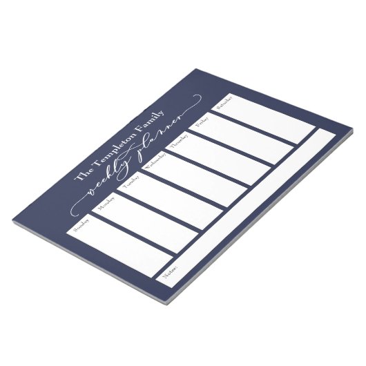 Elegantes Script Simple Weekly Planner, Navy Blue Notizblock (angewinkelt)