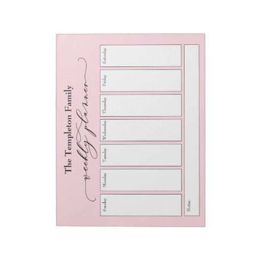 Elegantes Script Simple Weekly Planner, Pastel Pin Notizblock (Rotiert)