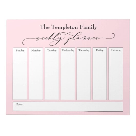 Elegantes Script Simple Weekly Planner, Pastel Pin Notizblock (Vorderseite)