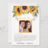 Elegantes Script Sonnenblumen Hochzeit Dankeschön Dankeskarte (Vorderseite)