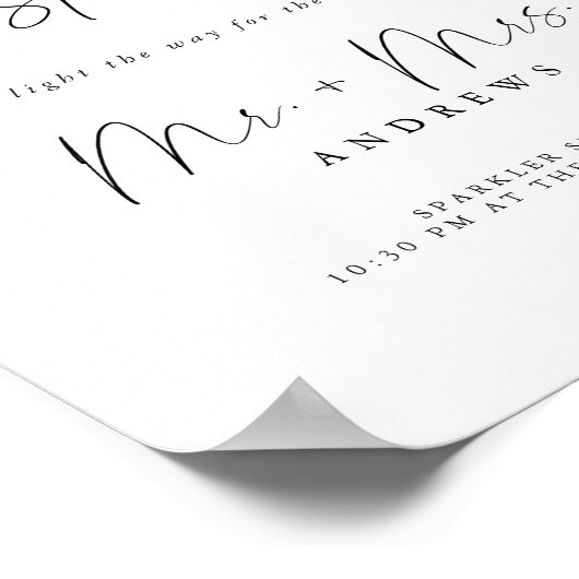 Elegantes Script Sparkler Wedding Send Off Sign Poster (Ecke)