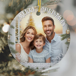 Elegantes Script Stilvolles Foto Frohe Weihnachten Keramik Ornament