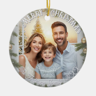 Elegantes Script Stilvolles Foto Frohe Weihnachten Keramik Ornament