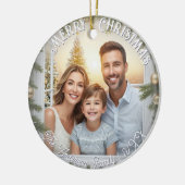 Elegantes Script Stilvolles Foto Frohe Weihnachten Keramik Ornament (Links)