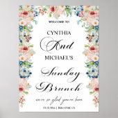 Elegantes Script 'Sunday Brunch' Hochzeit Floral Poster (Vorne)