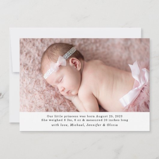 Elegantes Script Sweet Welcome Foto Birth Ankündigung (Rückseite)