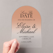 Elegantes Script Terracotta Gradient Save the Date Acryleinladungen (Insitu (Handheld))