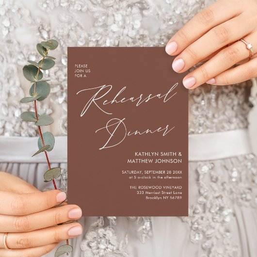 Elegantes Script Terracotta Probe Dinner QR Code Einladung