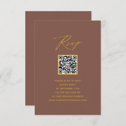 Elegantes Script Terracotta Simple QR Wedding RSVP Begleitkarte (Vorne/Hinten)