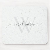 Elegantes Script Terrazzo Stone Ivory Gray Monogra Mousepad (Vorne)