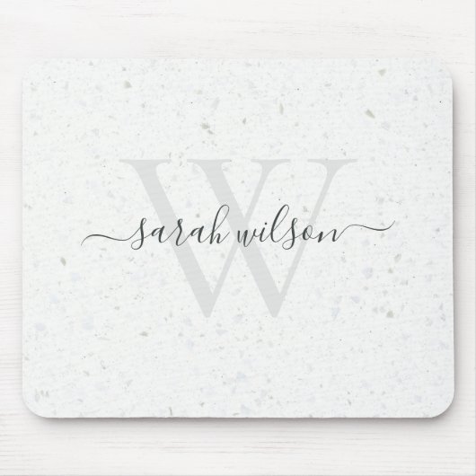 Elegantes Script Terrazzo Stone Ivory Gray Monogra Mousepad (Vorne)