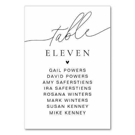 Elegantes Script-Tischnummer-Gästennamen-Zeichen Tischnummer (Rückseite)