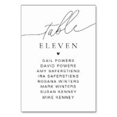 Elegantes Script-Tischnummer-Gästennamen-Zeichen Tischnummer (Vorderseite)