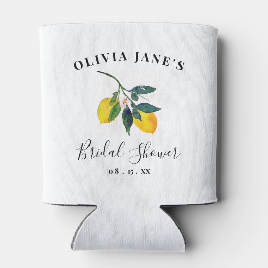 Elegantes Script Tropical Lemon Brautparty Dosenkühler (Rückseite)