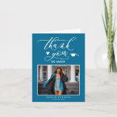 Elegantes Script Türkis Foto Einfaches Abschluss Dankeskarte (Vorderseite)