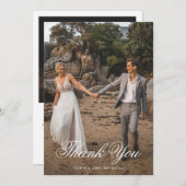 Elegantes Script Two Foto Wedding Dankeskarte (Vorne/Hinten)