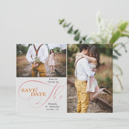 Elegantes Script Typografie 2 Foto Save the Date (Stehend Vorderseite)