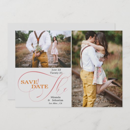 Elegantes Script Typografie 2 Foto Save the Date (Vorne/Hinten)