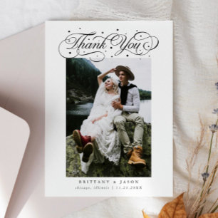 Elegantes Script Typografy Dots Wedding Foto White Dankeskarte