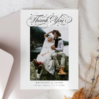 Elegantes Script Typografy Dots Wedding Foto White Dankeskarte