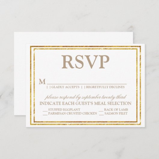 Elegantes Script und Gold Border Wedding RSVP (Vorne/Hinten)