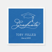 Elegantes Script und Grad Cap Blue Abschluss Serviette (Vorderseite)