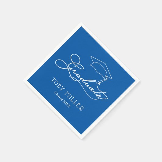 Elegantes Script und Grad Cap Blue Abschluss Serviette (Ecke)