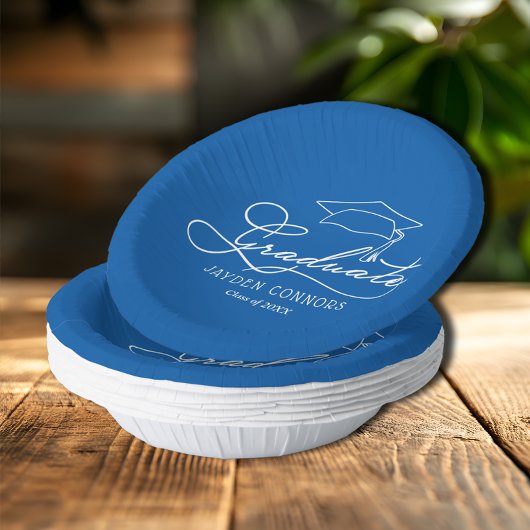 Elegantes Script und Grad Cap Blue Pappteller
