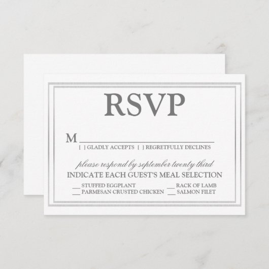 Elegantes Script und Silver Border Wedding RSVP (Vorne/Hinten)