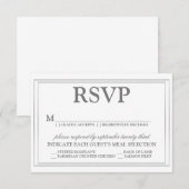 Elegantes Script und Silver Border Wedding RSVP Karte (Vorne/Hinten)