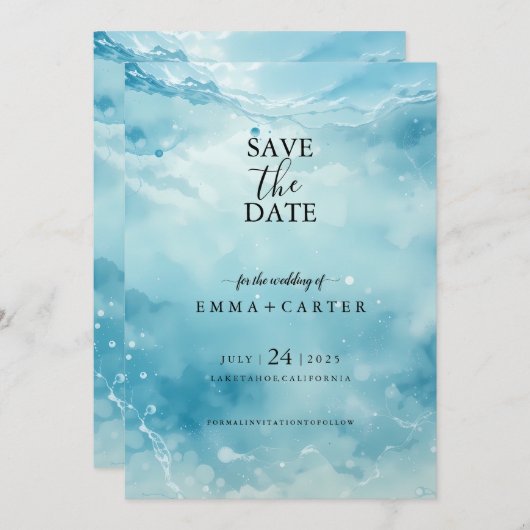 Elegantes Script UnderSea Save the Date Wassercolo (Vorne/Hinten)