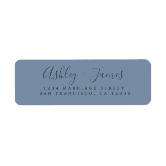 Elegantes Script Vintag Blue Wedding Rücksendeadre (Vorne)