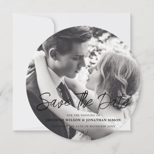 Elegantes Script Vollbildfoto Save the Date (Vorderseite)