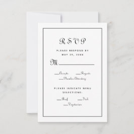 Elegantes Script - Wahlmenü Schwarze Hochzeit RSVP Karte