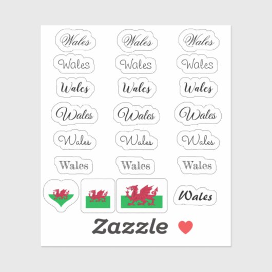 Elegantes Script Wales & Welsh Flag /name Set Aufkleber (Blatt)