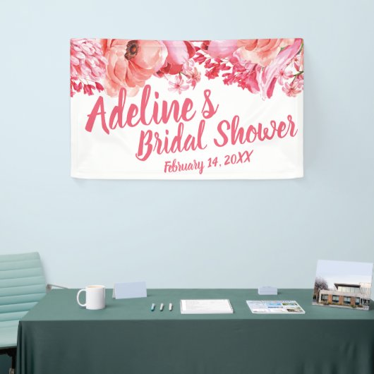 Elegantes Script Watercolor Floral Brautparty Banner (Messeveranstaltung)