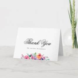 Elegantes Script Watercolor Floral Wedding Foto Dankeskarte