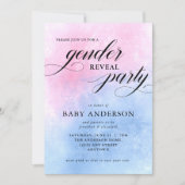 Elegantes Script Watercolor Gender Reveal Party Einladung (Vorderseite)