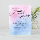 Elegantes Script Watercolor Gender Reveal Party Einladung (Stehend Vorderseite)