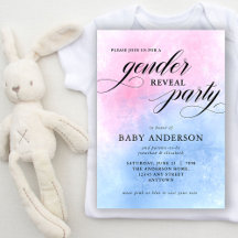 Elegantes Script Watercolor Gender Reveal Party