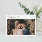 Elegantes Script Watercolor Greenerity Wedding Fot Dankeskarte (Stehend Vorderseite)