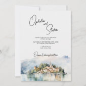 Elegantes Script Watercolor Lake Como Italien Hoch Einladung (Vorderseite)