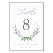 Elegantes Script Watercolor Lavender Wedding Tischnummer (Vorderseite)