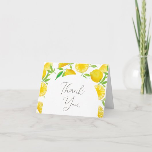 Elegantes Script Watercolor Lemon Baby Shower Dankeskarte (Vorderseite)