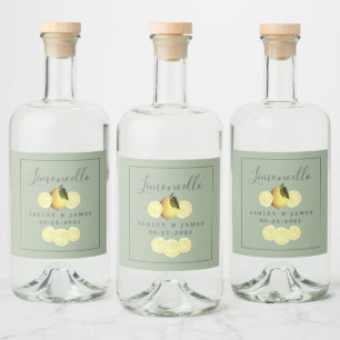 Elegantes Script Watercolor Lemon Wedding Limoncel Alkoholflaschenetikett