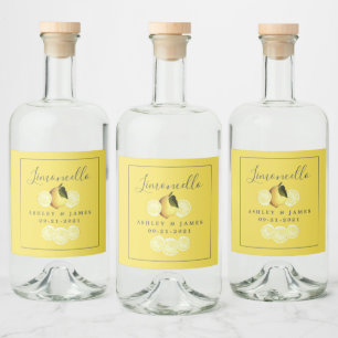 Elegantes Script Watercolor Lemon Wedding Limoncel Alkoholflaschenetikett