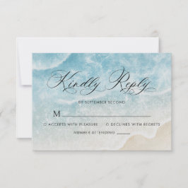 Elegantes Script Watercolor Ocean Beach Hochzeit RSVP Karte